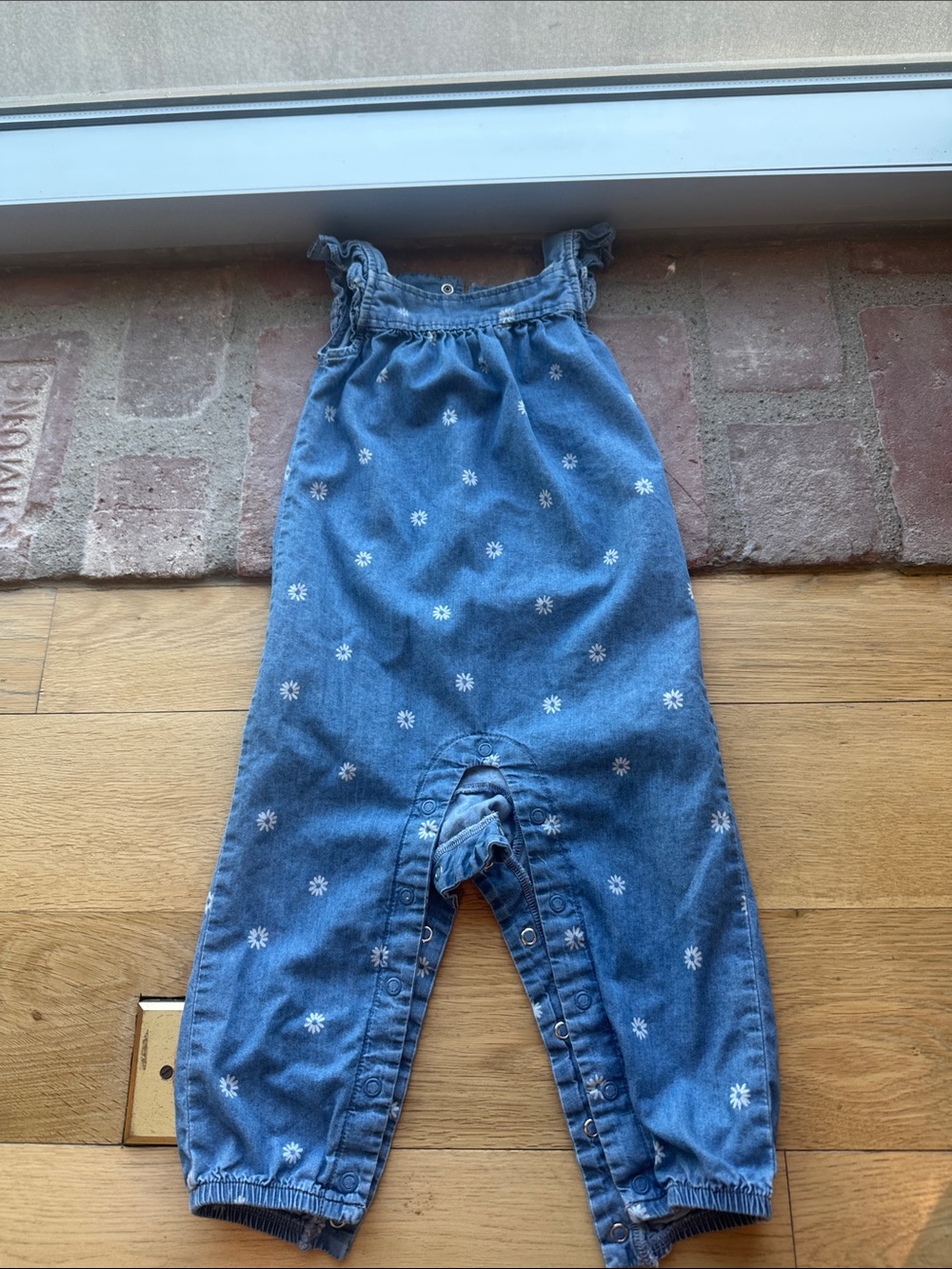 Carter's Blue Denim Daisy-Print Overalls